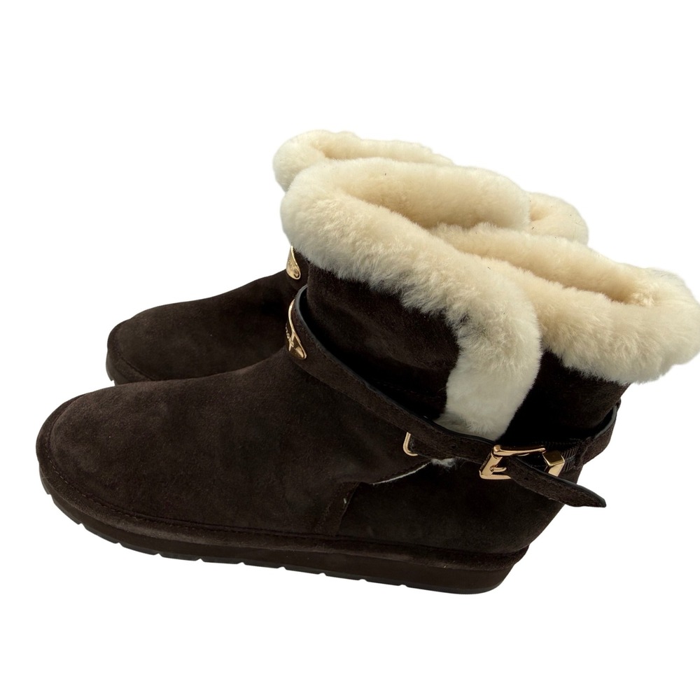 Michael Kors Coffee Brown Suede Winter Boots Genuine Shearling Fur Womens 10M
